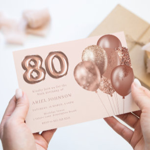 Invitación Rosa Globos de Oro 80ª fiesta de cumpleaños