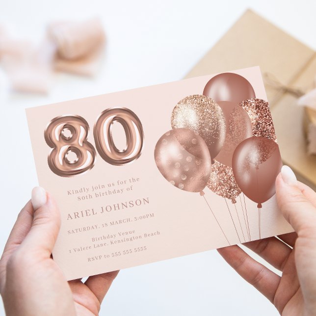Invitación Rosa Globos de Oro 80ª fiesta de cumpleaños (Subido por el creador)