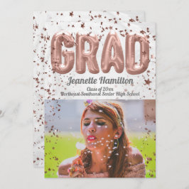 Invitación Rosa Globos de Oro Chicas Confetti rosados Graduac