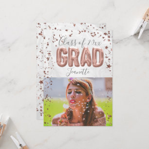 Invitación Rosa Globos de Oro Chicas Confetti rosados Graduac