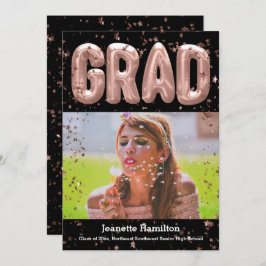 Invitación Rosa Globos de Oro Chicas Confetti rosados Graduac