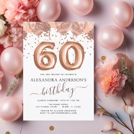 Invitación Rosa Globos de Oro Fiesta de cumpleaños número 60