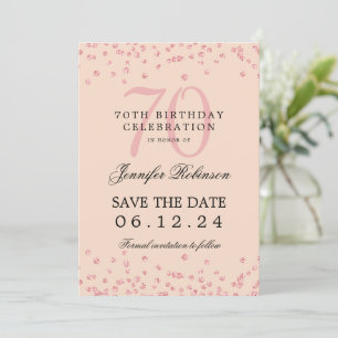 Invitación Rosa Gold 70 Cumpleaños Guardar los detalles de fe