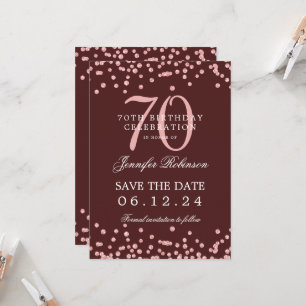 Invitación Rosa Gold 70th Birthday Save Date Detalles de Borg