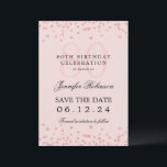 Invitación Rosa Gold 80th Birthday Save Date Detalles Rubor<br><div class="desc">Elegante diseño de la "fiesta de cumpleaños número 70" con falsos confeti purpurinas y texto de detalles. Fácil de usar y fácil de personalizar. ¡No te quedes sin el tuyo!</div>