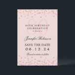 Invitación Rosa Gold 80th Birthday Save Date Detalles Rubor<br><div class="desc">Elegante diseño de la "fiesta de cumpleaños número 70" con falsos confeti purpurinas y texto de detalles. Fácil de usar y fácil de personalizar. ¡No te quedes sin el tuyo!</div>