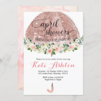 Rosa Gold April Showers Paraguas Baby Shower Invit