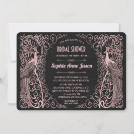 Invitación Rosa Gold Art Deco Peacocks Black Bridal Shower