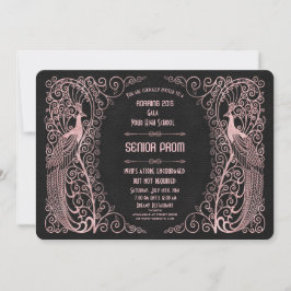 Invitación Rosa Gold Art Deco Peacocks Senior Prom