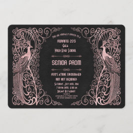 Invitación Rosa Gold Art Deco Peacocks Senior Prom