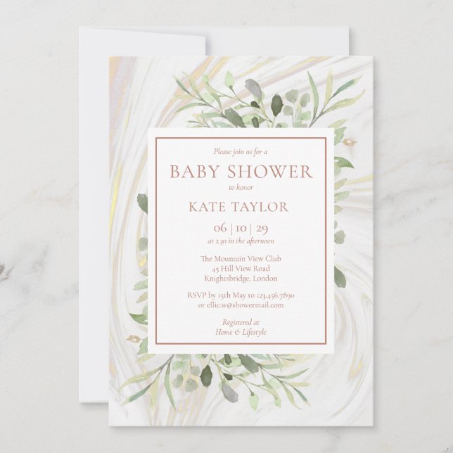 Invitación Rosa Gold Baby Shower | Espolvorear (Anverso)