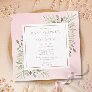 Invitación Rosa Gold Baby Shower   Vegetación por salpicadura