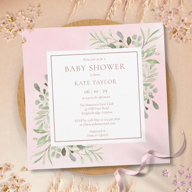 Invitación Rosa Gold Baby Shower | Vegetación por salpicadura (Subido por el creador)