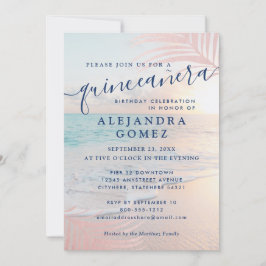 Invitación Rosa Gold Beach Quinceañera Pink 15 cumpleaños