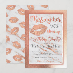 Invitación Rosa Gold Birtdhay Fiesta besar labios en mármol