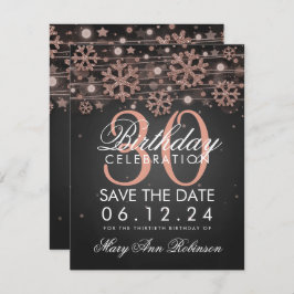 Invitación Rosa Gold Black 30th Birthday Save Date Winter