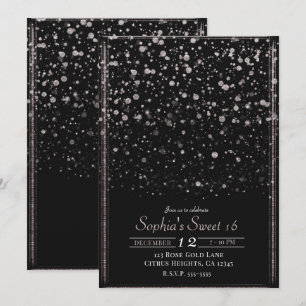 Invitación Rosa Gold & Black Confetti Splatter Sweet 16 Fiest