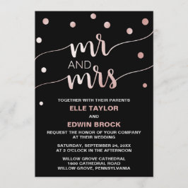 Invitación Rosa Gold & Black Glam Confetti Sr. y Sra. Boda