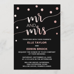 Invitación Rosa Gold & Black Glam Confetti Sr. y Sra. Boda