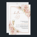 Invitación Rosa Gold Boho Dry Floral 40 cumpleaños<br><div class="desc">Invitación a los 40 cumpleaños del Rosa Gold Boho Dry Floral, inspirada en Bohemia, inspirada en la invitación a los 40 años, que incluye un arreglo floral rosa, con pasto pampas, algunas bansias y hojas de palma. El encabezado es una imagen extraíble en un falso Relieve metalizado de oro rosa....</div>