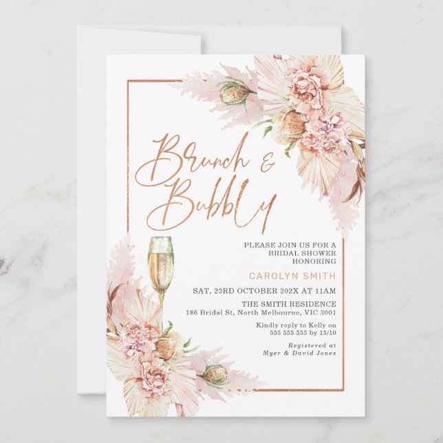 Invitación Rosa Gold Boho Dry Floral Bridal Shower (Anverso)