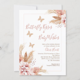 Invitación Rosa Gold Boho Floral Butterfly besa Baby Shower