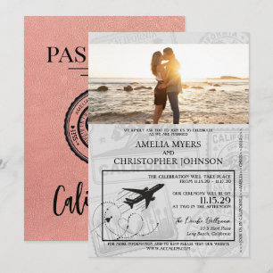Invitación Rosa Gold California Passport Boda