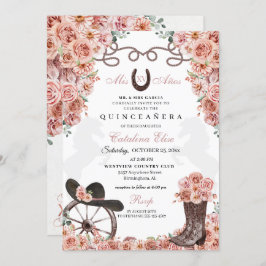 Invitación Rosa Gold Champagne Western Charra Quinceanera