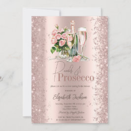 Invitación Rosa Gold Confetti Pearls Prosecco Bridal Shower