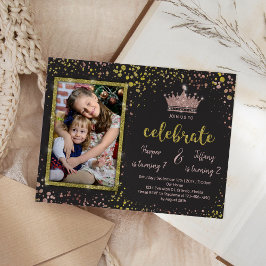 Invitación Rosa Gold Confetti PRINCESS Frends Joint Birthday