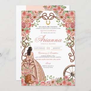 Invitación Rosa Gold Country Western Charra Quinceañera
