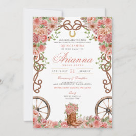 Invitación Rosa Gold Country Western Charra Ranch Quinceañera