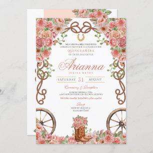 Invitación Rosa Gold Country Western Charra Ranch Quinceañera