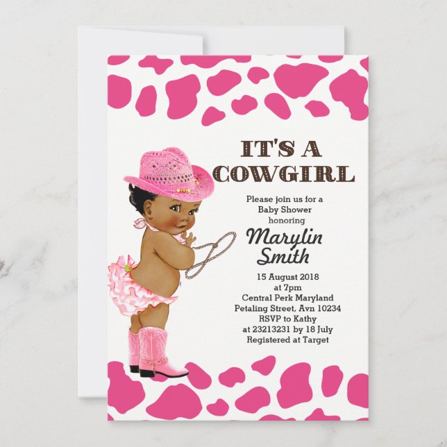 Invitación Rosa Gold Cowgirl Cow Print Baby Shower (Anverso)