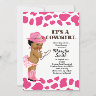 Invitación Rosa Gold Cowgirl Cow Print Baby Shower