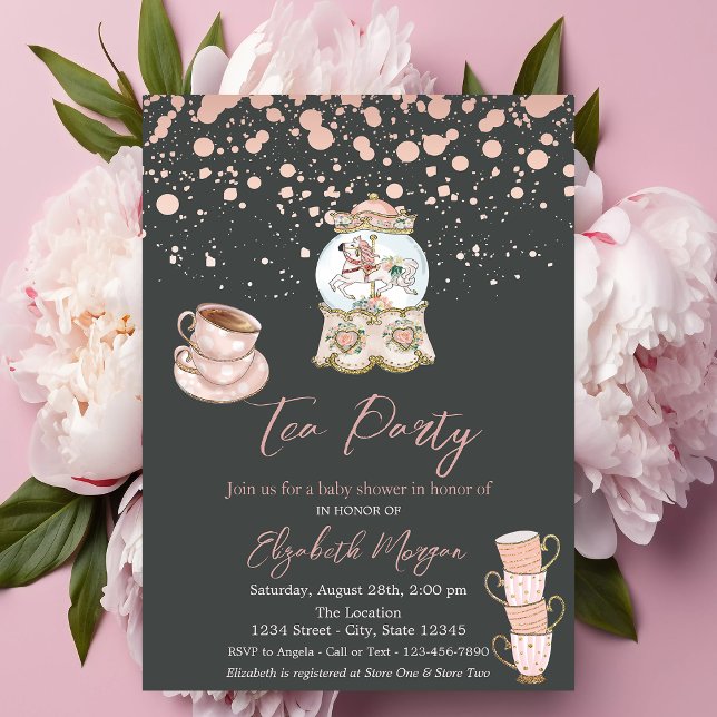 Invitación Rosa Gold Dots Tea Fiesta Baby Shower (Subido por el creador)