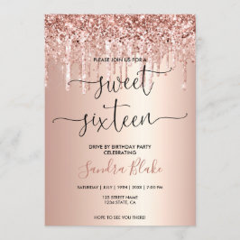 Invitación Rosa Gold Drips Girly Modern Drive de Sweet 16