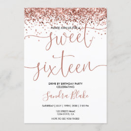 Invitación Rosa Gold Drips Girly Modern Drive de Sweet 16