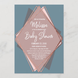 Invitación Rosa Gold Dusty Blue Mauve Geométrico Baby Shower