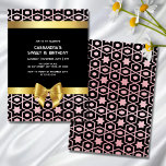 Invitación Rosa Gold Egypt Geometric Gold Bow 16th Birthday<br><div class="desc">Este elegante diseño de invitación de cumpleaños presenta un patrón geométrico de oro subió en Egipto con una cinta de oro con un fondo negro. Usted puede personalizar toda la información personal de la Invitación a la Fiesta de Cumpleaños para satisfacer sus necesidades. Elegante, moderno y perfecto para cualquier edad....</div>