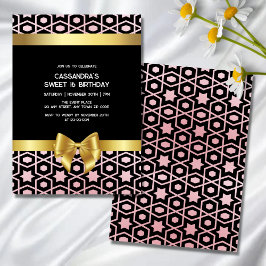 Invitación Rosa Gold Egypt Geometric Gold Bow 16th Birthday