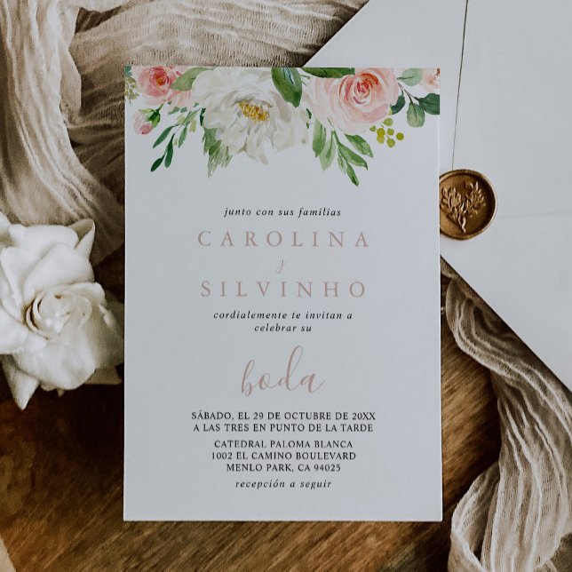 Invitación Rosa Gold Elegant Fall Flowers Boda Boda (Subido por el creador)