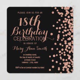 Invitación Rosa Gold Faux Purpurina Confetti Blac