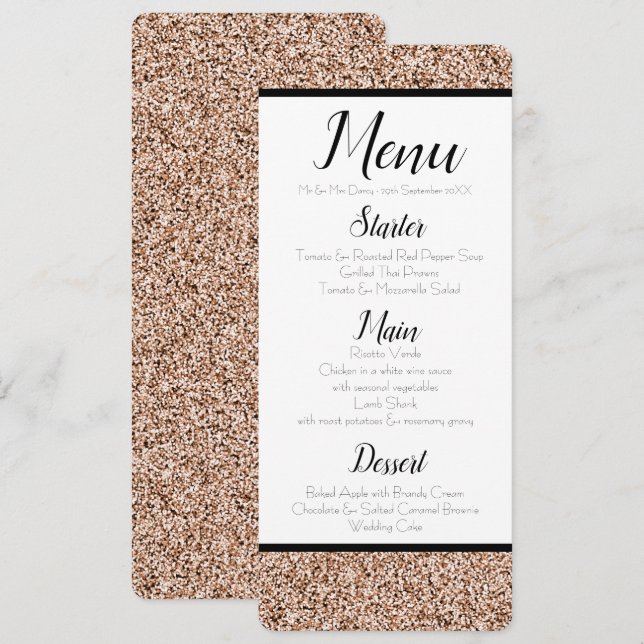 Invitación Rosa Gold Faux Purpurina Menú (Anverso / Reverso)