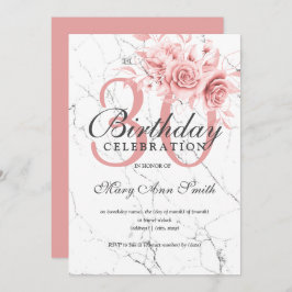 Invitación Rosa Gold Floral 30 cumpleaños Fiesta Marble