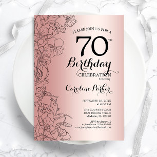 Invitación Rosa Gold Floral 70th Birthday Party