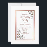 Invitación Rosa Gold Floral Border 18th Birthday Party<br><div class="desc">Una elegante invitación a la fiesta de 18 años de oro/cobre floral bordeada de rosa con adornos florales de oro cálidos en las esquinas diagonales y texto en burdeos.</div>