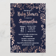 Rosa Gold Floral Navy Blue Brush Baby Shower