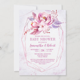 Invitación Rosa Gold Floral Pink Purple Baby Girl Baby Shower