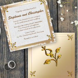 Invitación Rosa Gold Floral y Boda de línea